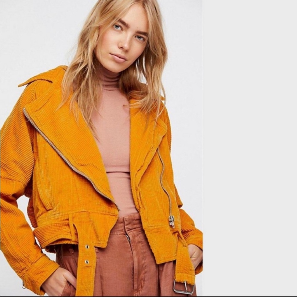 Corduroy Moto Jacket in Mustard Yellow